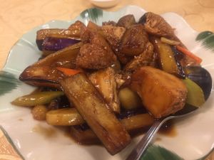 Braised eggplant and lions mane mushrooms at Mighty Vegetarian 大力齋廚 - Tuen Mun in New Territories