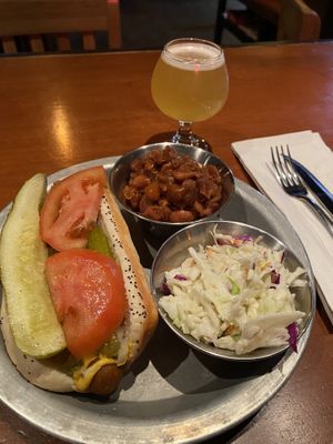 North End Not Dog w/Vegan coleslaw and beer-b-q baked beans on the side.  at The Red Hot in Tacoma