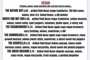 Vegan menu as of 10/13/23.  Not shown are the vegan sides (vegan coleslaw and beer-b-q baked beans). at The Red Hot in Tacoma