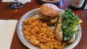 Vegan burger and The Green Machine at The Red Hot in Tacoma