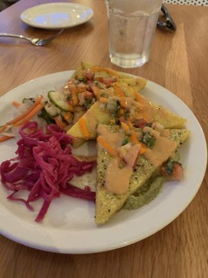 Dang good polenta cakes at Postcards in Hanalei