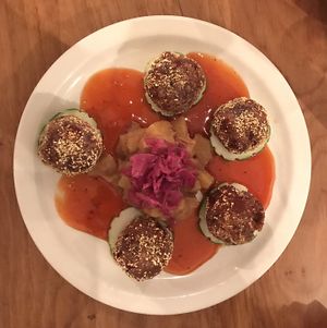 Taro fritters with pineapple chutney at Postcards in Hanalei