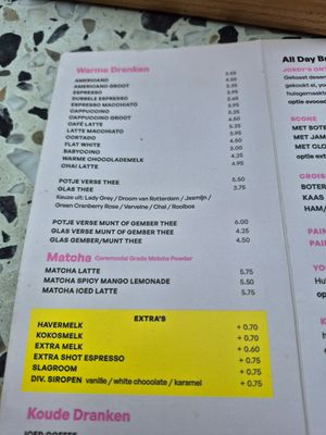 Menu 1 at Jordy's Bakery in Rotterdam