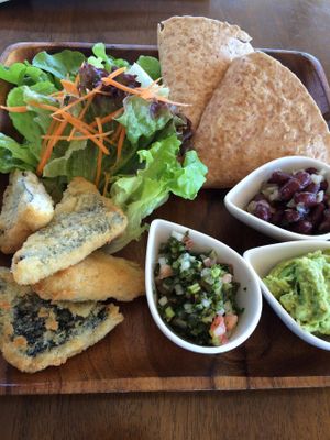 Vege fish tacos set, what a bliss!! at Tami's in Chatan