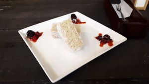 Dessert of the days (coconut cake, veryveryvery good) at Tami's in Chatan