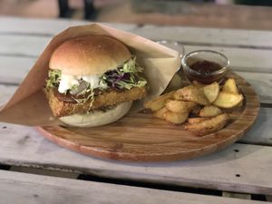 Miso cutlet burger- outstanding! Perfectly crisp  at Tami's in Chatan