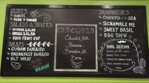 menu! but it changes and new items as well, cute kiss me I'm vegan slogan!  at Green Bar in Muntinlupa