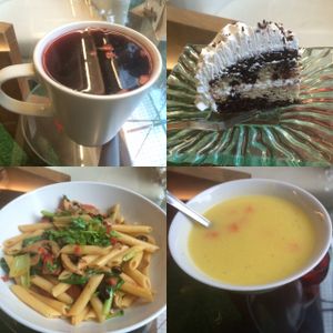 I began with a delicious bowl of corn chowder. For my entree I had a pasta dish so flavorful, I did my best to savor every bite rather than devour it in minutes! Dessert was a delightfully creamy cake accompanied by herbal tea. My palate thanked me! at Mianto 艾果豐 in Taipei