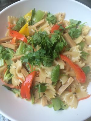 Vegan bacon pasta at Mianto 艾果豐 in Taipei