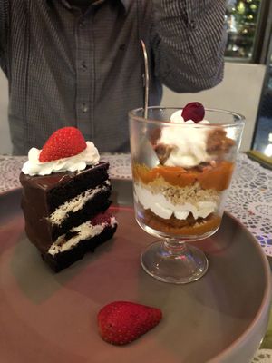 Strawberry chocolate cake and pumpkin dessert at Mianto 艾果豐 in Taipei
