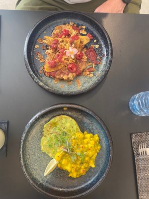 Mango salsa toast and almond toast  at Rise & Dine | Brunch & Fine Dining in Funchal