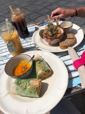 Lunch Time: Summer Rolls, Quinoa Spinach Dish at Baobab in Fuerteventura