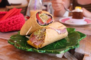 wrap (and glutenfree muffin in the background) at Baobab in Fuerteventura