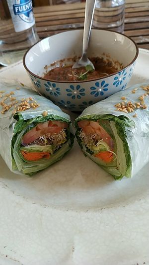 Vegan roll with tofu at Baobab in Fuerteventura