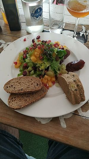 Vegan patè with fruit salade at Baobab in Fuerteventura
