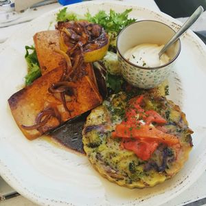 Tofu, veggie tart at Baobab in Fuerteventura