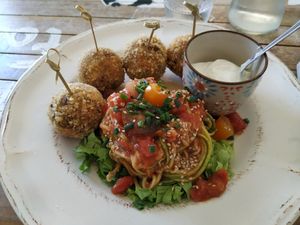 Vegan noodles of zucchini at Baobab in Fuerteventura
