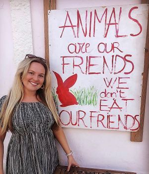 Amazing art work promoting veganism and kindness to animals  at Baobab in Fuerteventura