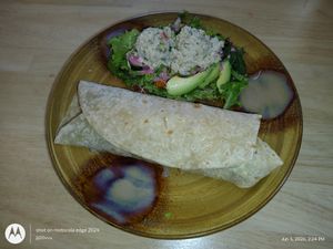 Vegan Wrap with side of Vegan Quinoa Salad  at Wise Eatz in Asheville