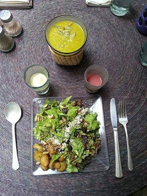Salad with baby potatoes, lentil soup at Néctar en Camino Silvestre in San Miguel De Allende