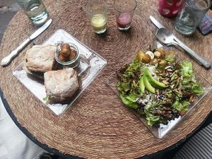 Salad and sandwich - our favorite - the dressings are very special! at Néctar en Camino Silvestre in San Miguel De Allende