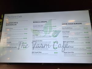 Regular menu at The Farm Concessions and Café in Keene