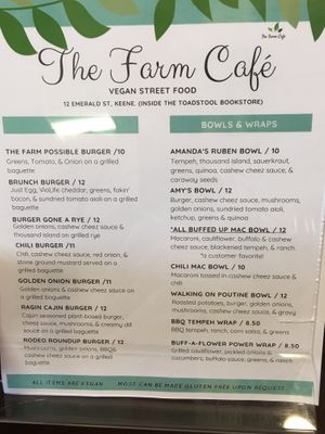 Menu pg 1 July 2020 at The Farm Concessions and Café in Keene