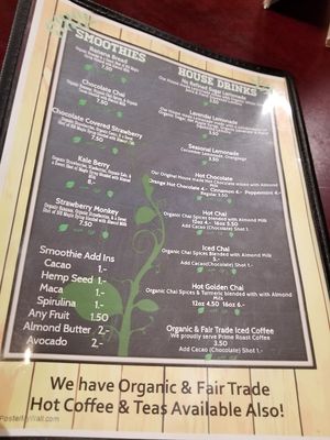 Drink menu at The Farm Concessions and Café in Keene