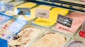 magic icecream! flavours on pic: orange-ginger-sorbet, maracuja-/mango-sorbet, strawberry-rhubarb-sorbet at I Am Love in Bochum