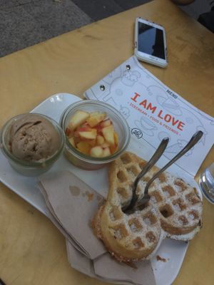 Waffle, fruit and hazelnut icecream at I Am Love in Bochum