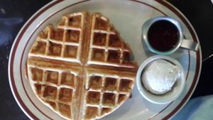 Waffles with blueberry compote at The Wayward Vegan in Seattle