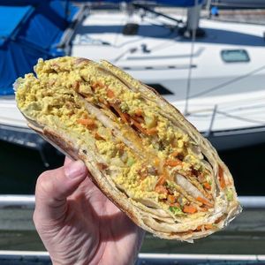Break of dawn Crunchwrap. Very good! The Hollandaise sauce makes this! at The Wayward Vegan in Seattle