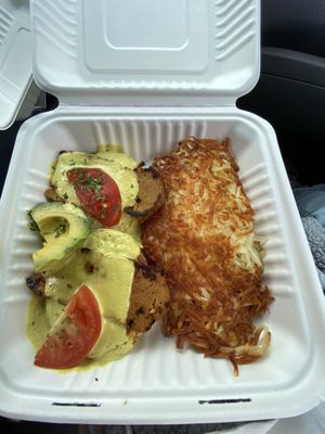 The Ex-Benedict with stuffed hash browns   at The Wayward Vegan in Seattle