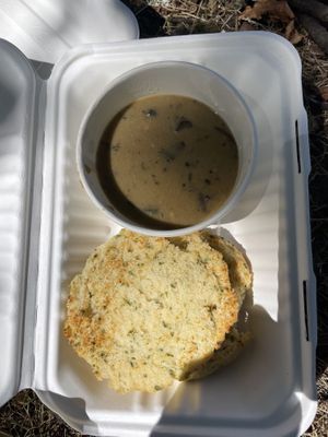 Biscuit and mushroom gravy—yum!  at The Wayward Vegan in Seattle