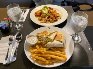 Crunchwrap (bottom) and migas (top) at The Wayward Vegan in Seattle