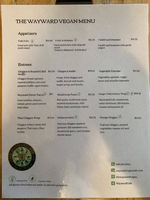 Former menu reduced to nothing. Where are the country chikn n' buscuits with gravy? 😭😭😭  at The Wayward Vegan in Seattle