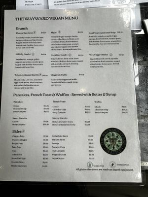 Menu as of 7/18/23  at The Wayward Vegan in Seattle