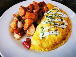 Vegan omelet with "bacon" at The Wayward Vegan in Seattle