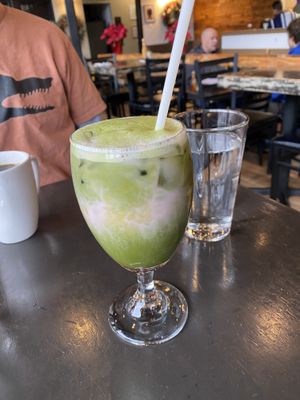 strawberry iced matcha to die for!  at The Wayward Vegan in Seattle
