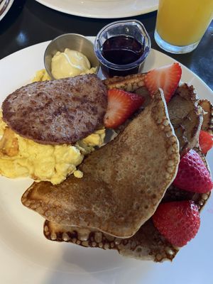French toast combo (with scrambled eggs and sausage)  at The Wayward Vegan in Seattle