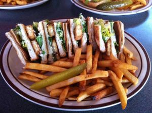 Club sandwich. This was both messy and ridiculously huge. at The Wayward Vegan in Seattle