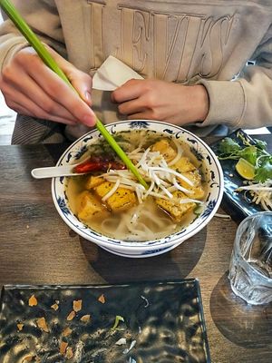 Warming vegan tofu soup at Urban Orient in South East London