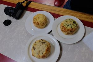 Potato, spinach and mushroom knishes. at Yonah Schimmel's Knish Bakery in New York City