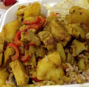 vegan curry chicken (to go) at Caribbean Queen in Tempe