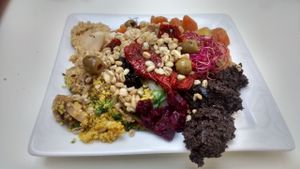 Hot and cold dishes from the buffet at La Verriere in Paris