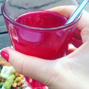 the tasty homemade beetroot lemonade at Village Green in Tel Aviv