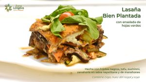 Special home made lasagna (dough made in-house from 100% whole wheat flour), tofu, vegetables and black bean "minced meat", served with napolitan and cashews sauce.
 at Bien Plantado - Vegan Food (Temporary Closed) in Loreto