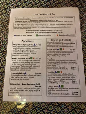 Menu (photo taken 20 December 2021) at Thai Thai Restaurant in Volcano Village