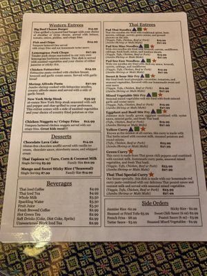Menu (photo taken 20 Dec 2021) at Thai Thai Restaurant in Volcano Village