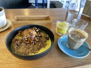 The spiced porridge with nuts and cooked apple. Good, but heavily spiced. I had it with a dandelion latte, which made it overwhelmingly cinnamomy together. Enjoy them separately!  at Straight Up in Hobart